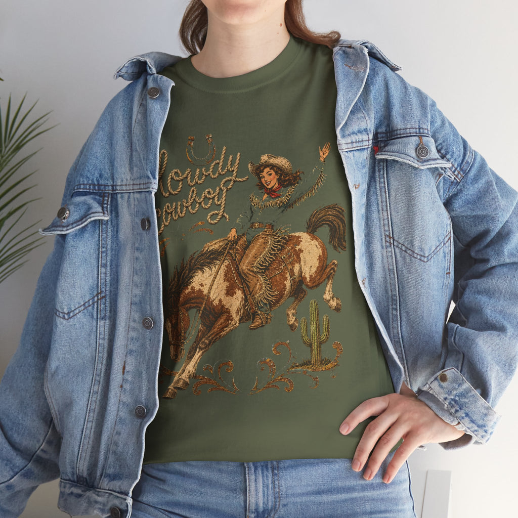 Howdy Cowboy Rodeo Tee — Vintage Bucking Bronco Western Shirt