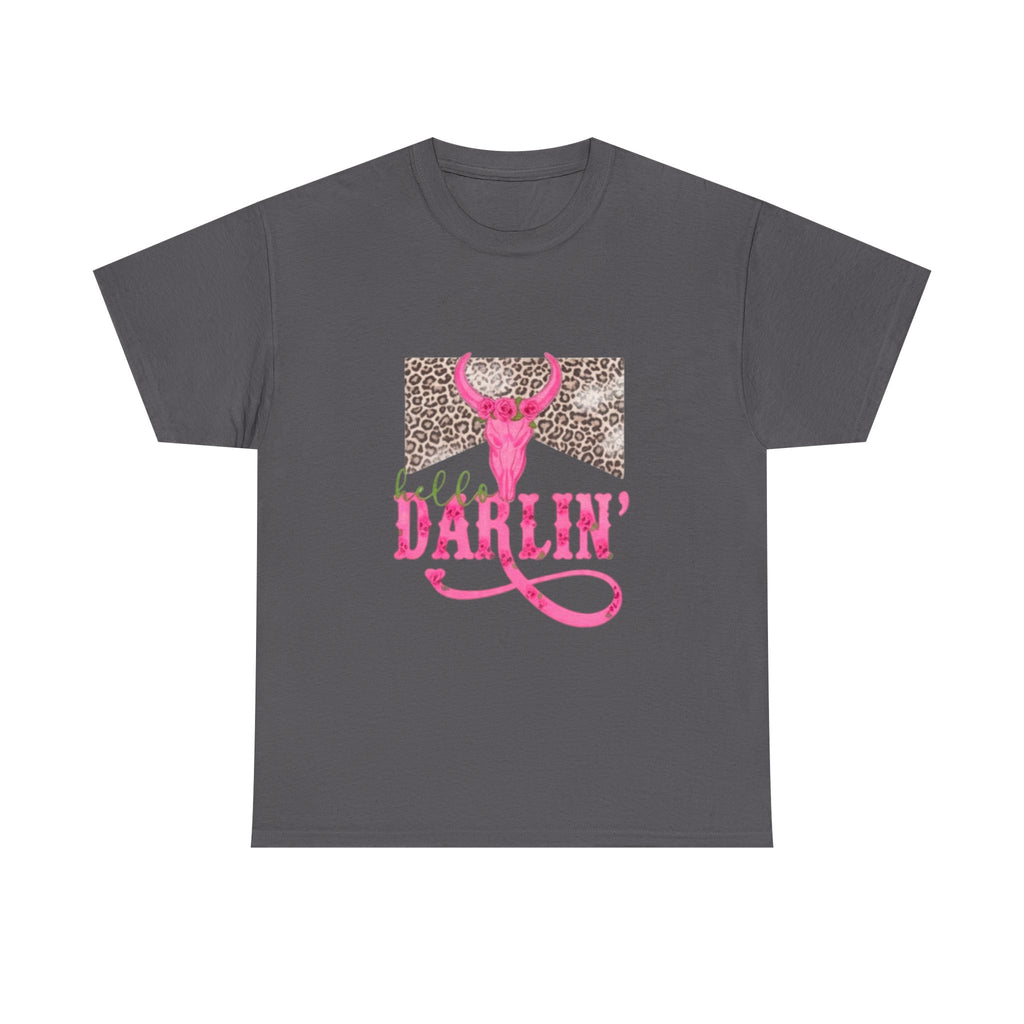 Darlin' Cowgirl Tee — Pink Steer Skull & Leopard Graphic T-Shirt