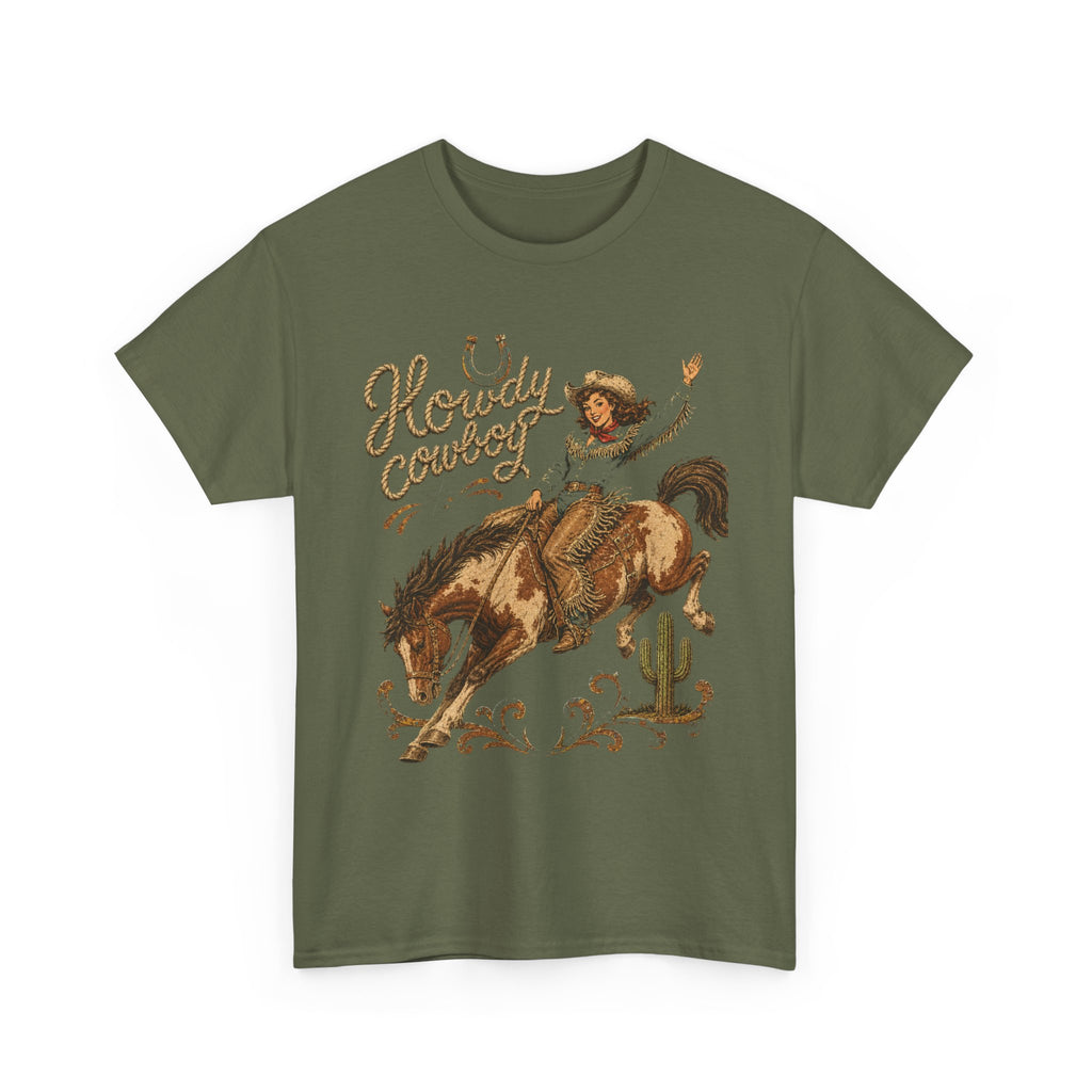 Howdy Cowboy Rodeo Tee — Vintage Bucking Bronco Western Shirt