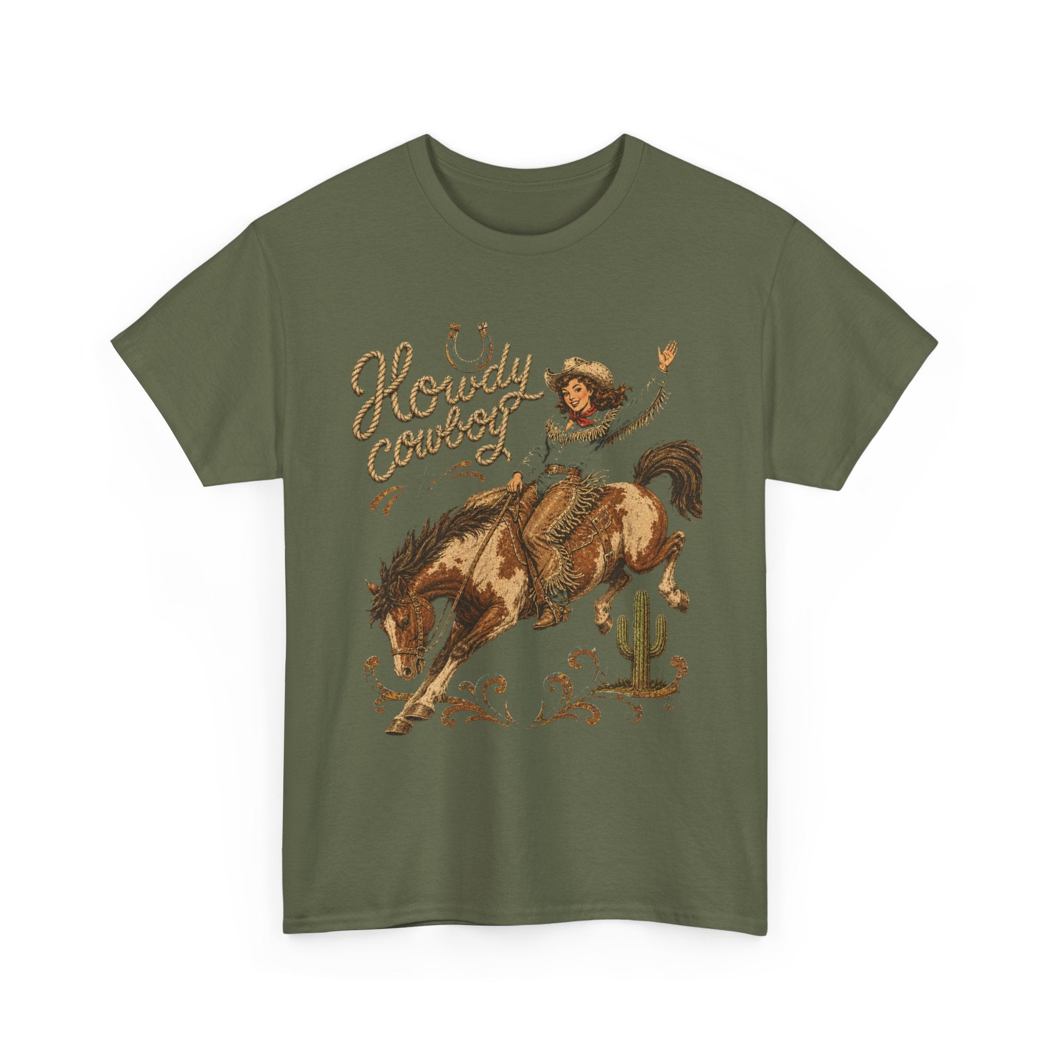 Howdy Cowboy Rodeo Tee — Vintage Bucking Bronco Western Shirt