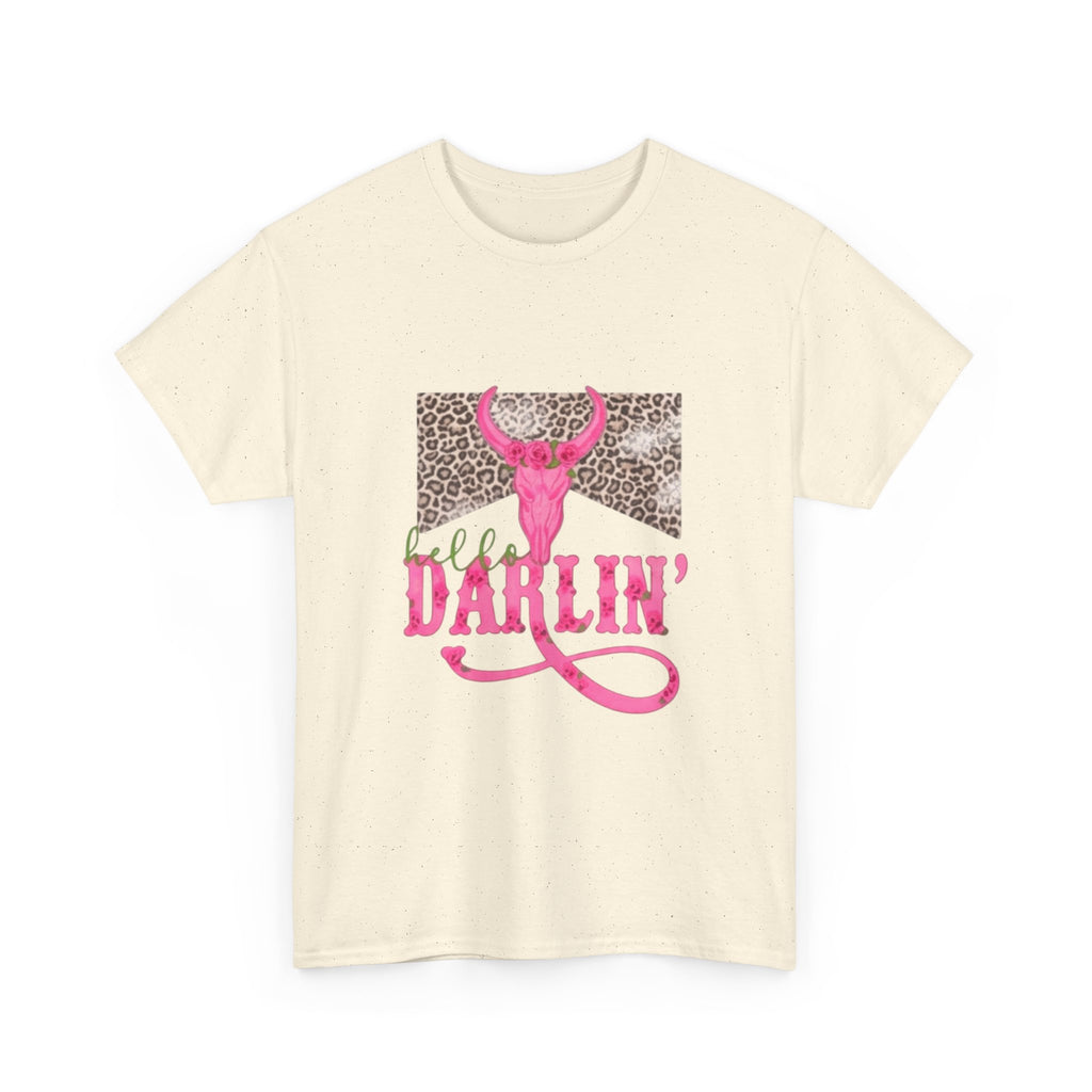Darlin' Cowgirl Tee — Pink Steer Skull & Leopard Graphic T-Shirt