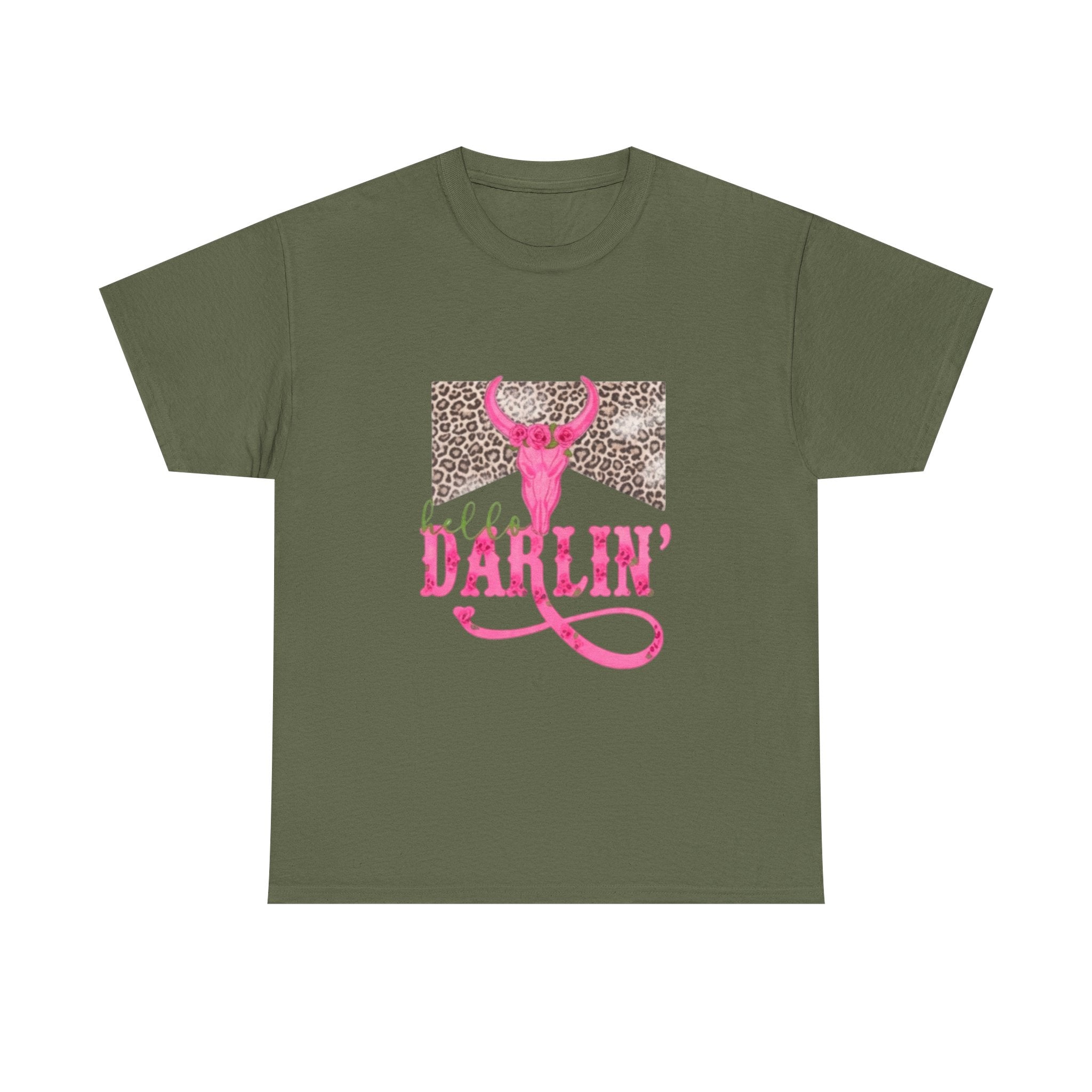Darlin' Cowgirl Tee — Pink Steer Skull & Leopard Graphic T-Shirt