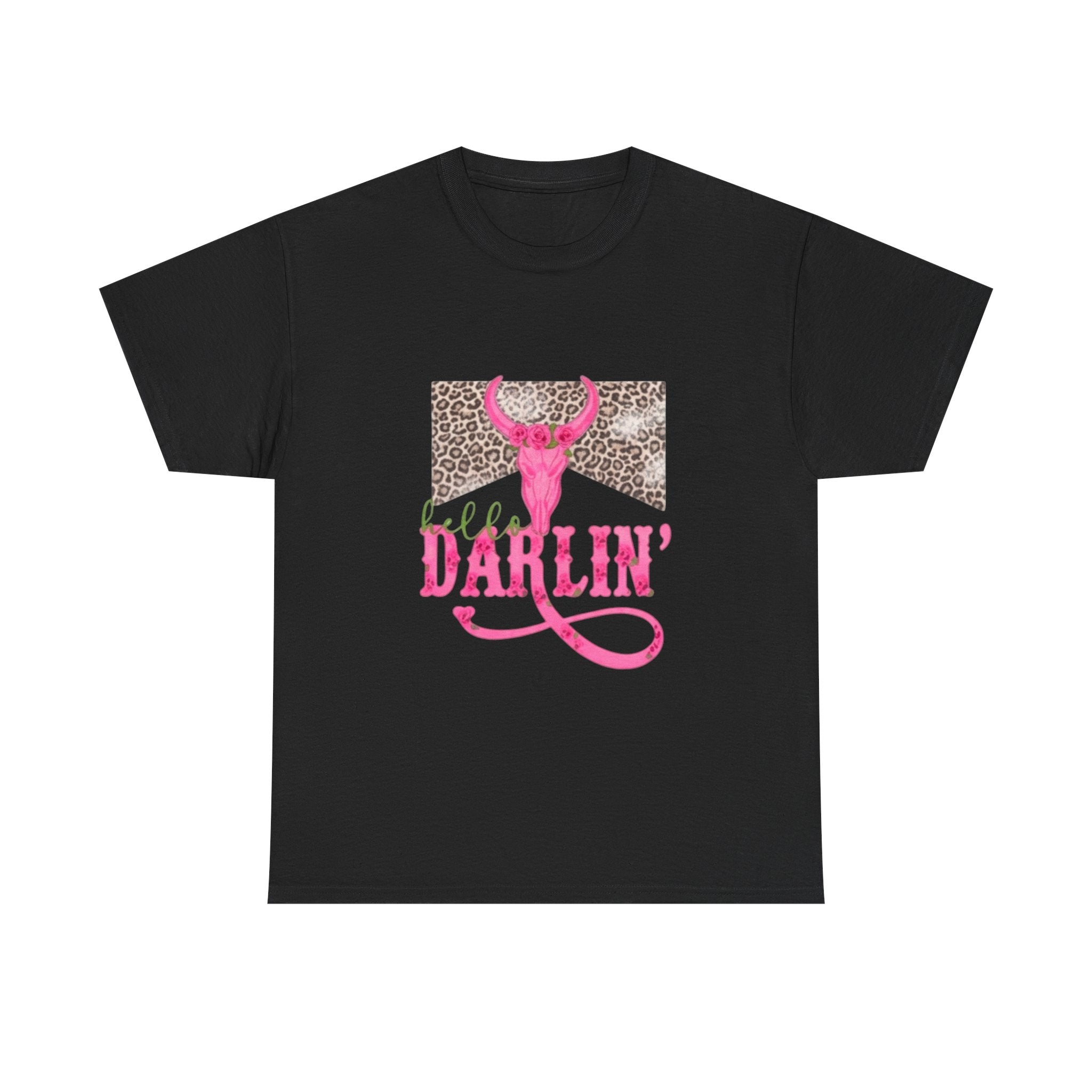 Darlin' Cowgirl Tee — Pink Steer Skull & Leopard Graphic T-Shirt