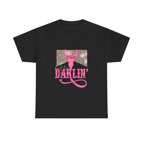 Darlin' Cowgirl Tee — Pink Steer Skull & Leopard Graphic T-Shirt
