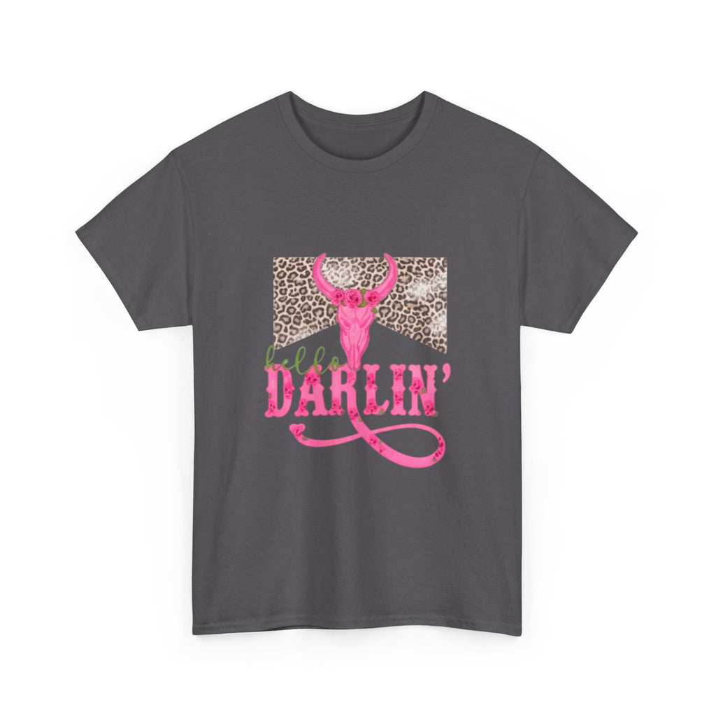Darlin' Cowgirl Tee — Pink Steer Skull & Leopard Graphic T-Shirt