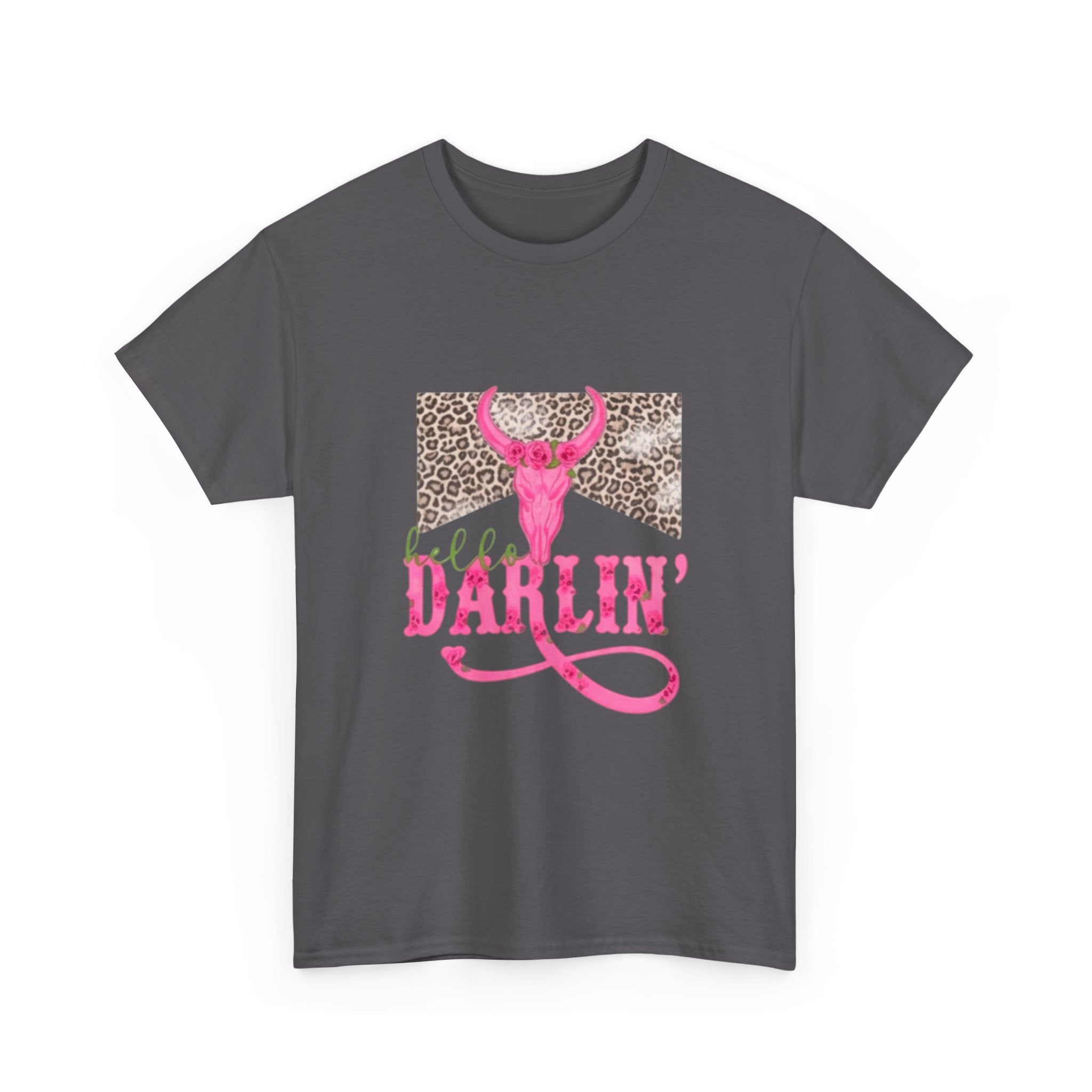 Darlin' Cowgirl Tee — Pink Steer Skull & Leopard Graphic T-Shirt