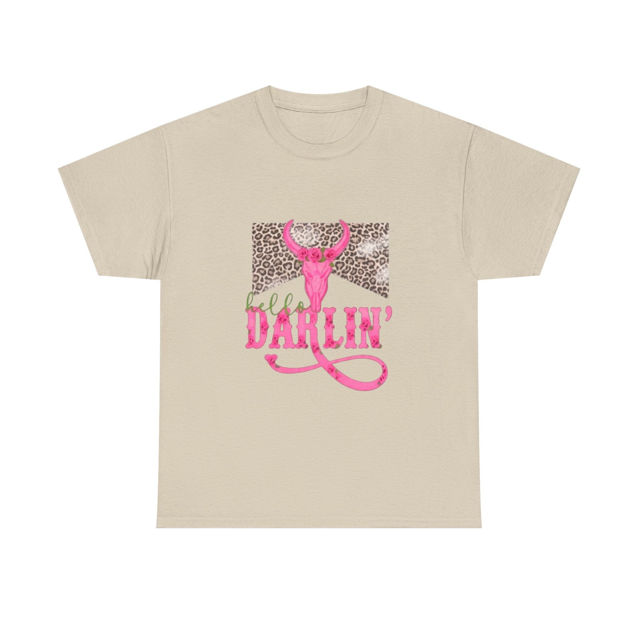 Darlin' Cowgirl Tee — Pink Steer Skull & Leopard Graphic T-Shirt