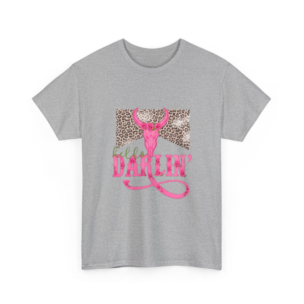 Darlin' Cowgirl Tee — Pink Steer Skull & Leopard Graphic T-Shirt