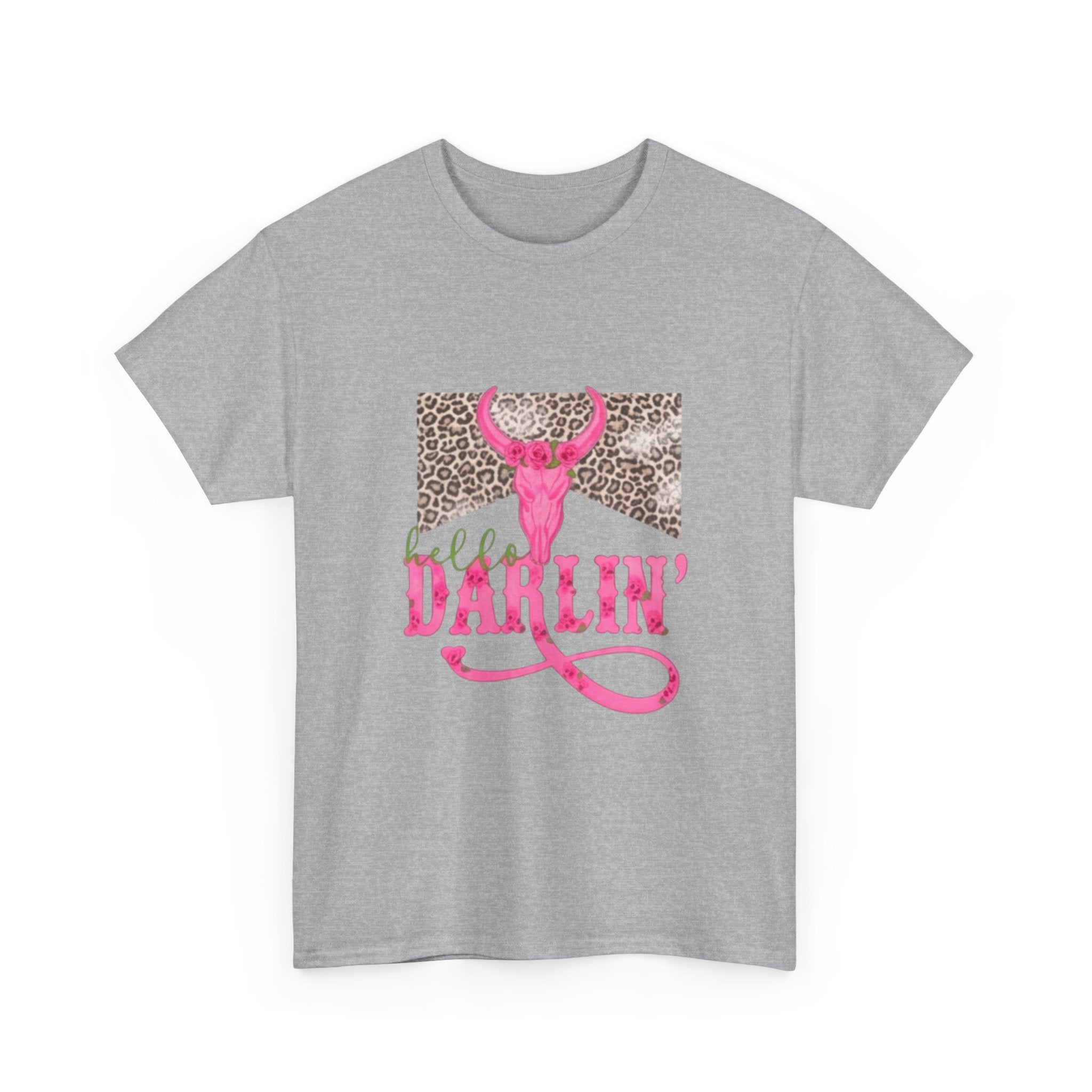 Darlin' Cowgirl Tee — Pink Steer Skull & Leopard Graphic T-Shirt