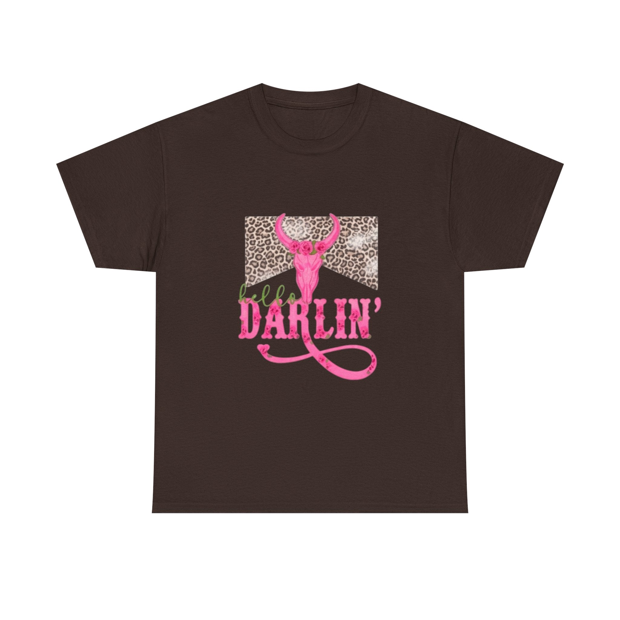 Darlin' Cowgirl Tee — Pink Steer Skull & Leopard Graphic T-Shirt