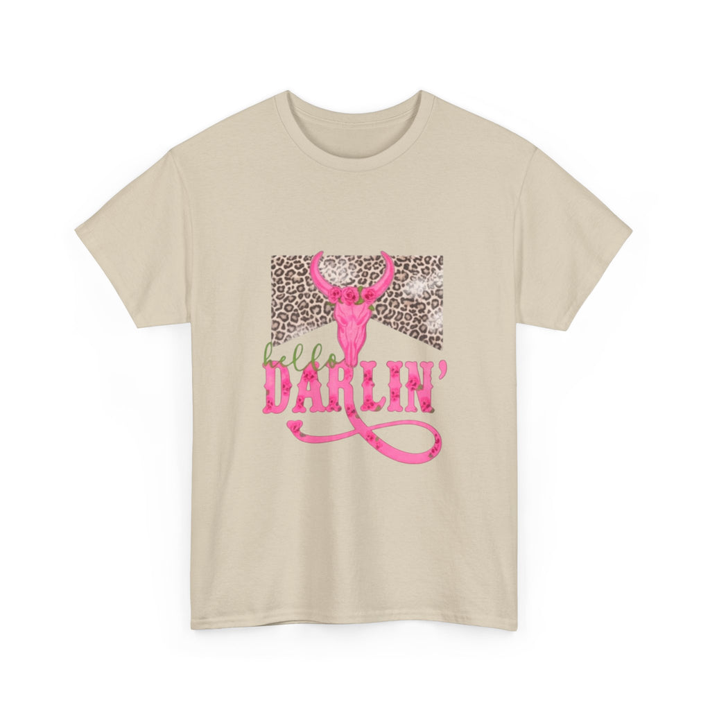 Darlin' Cowgirl Tee — Pink Steer Skull & Leopard Graphic T-Shirt