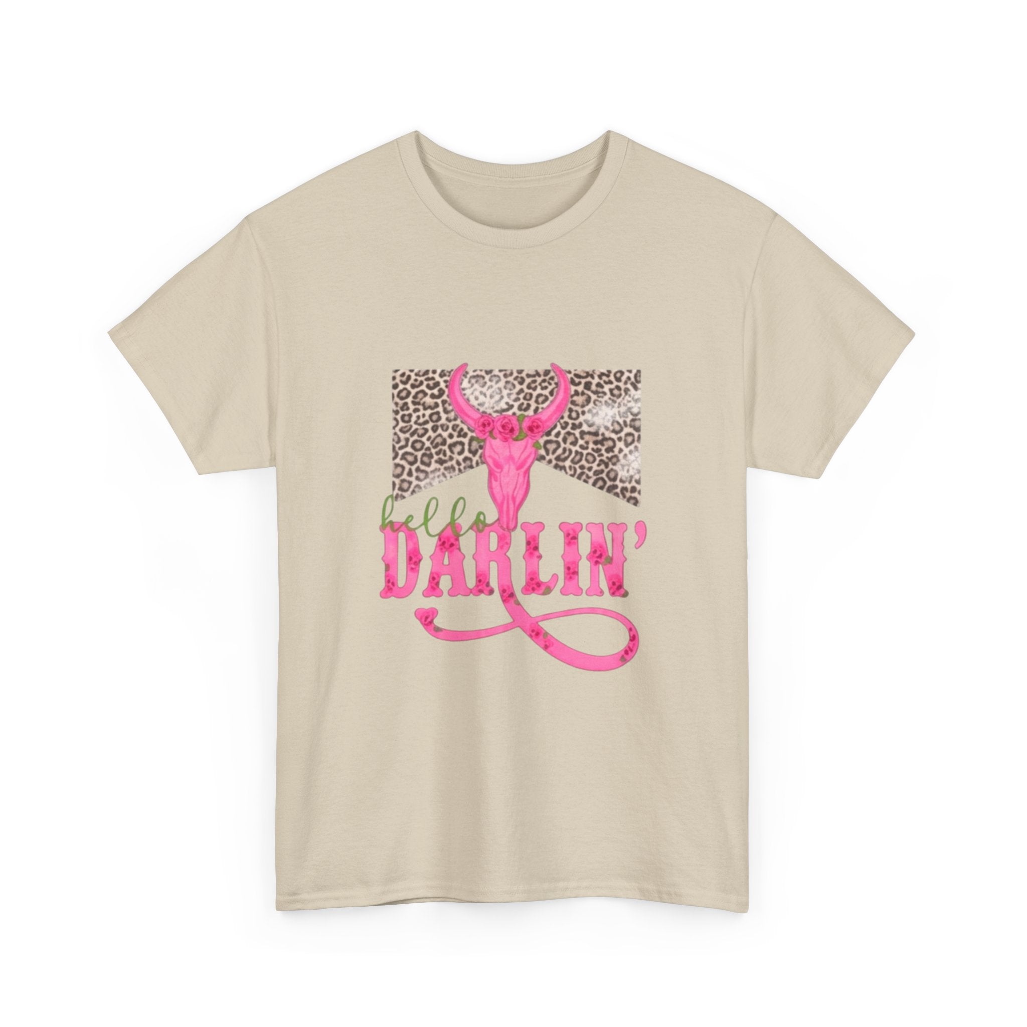 Darlin' Cowgirl Tee — Pink Steer Skull & Leopard Graphic T-Shirt