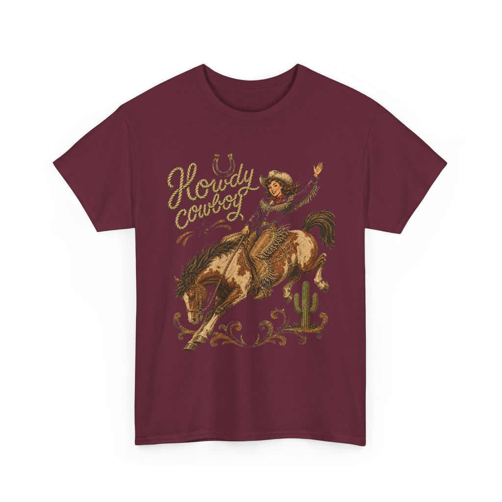 Howdy Cowboy Rodeo Tee — Vintage Bucking Bronco Western Shirt