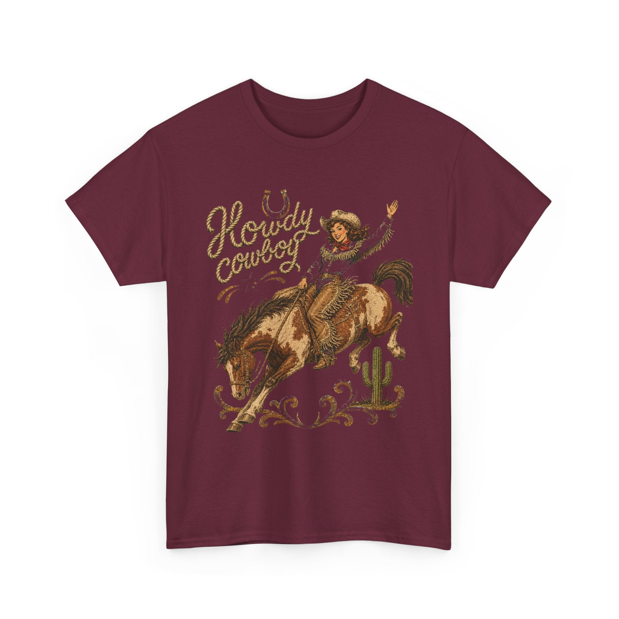 Howdy Cowboy Rodeo Tee — Vintage Bucking Bronco Western Shirt