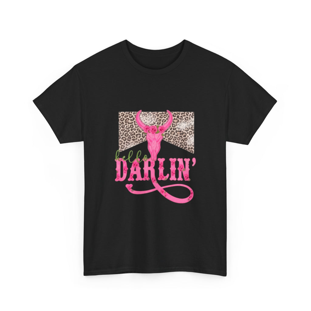 Darlin' Cowgirl Tee — Pink Steer Skull & Leopard Graphic T-Shirt