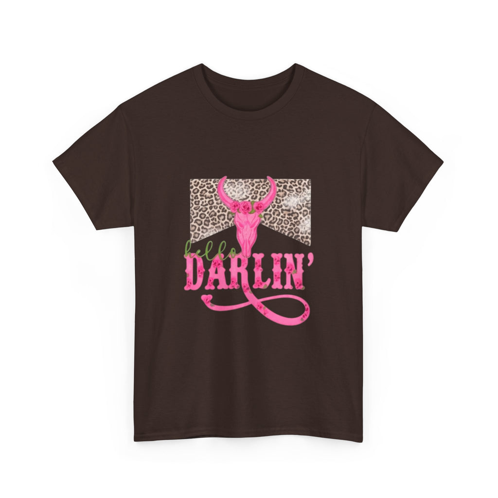 Darlin' Cowgirl Tee — Pink Steer Skull & Leopard Graphic T-Shirt