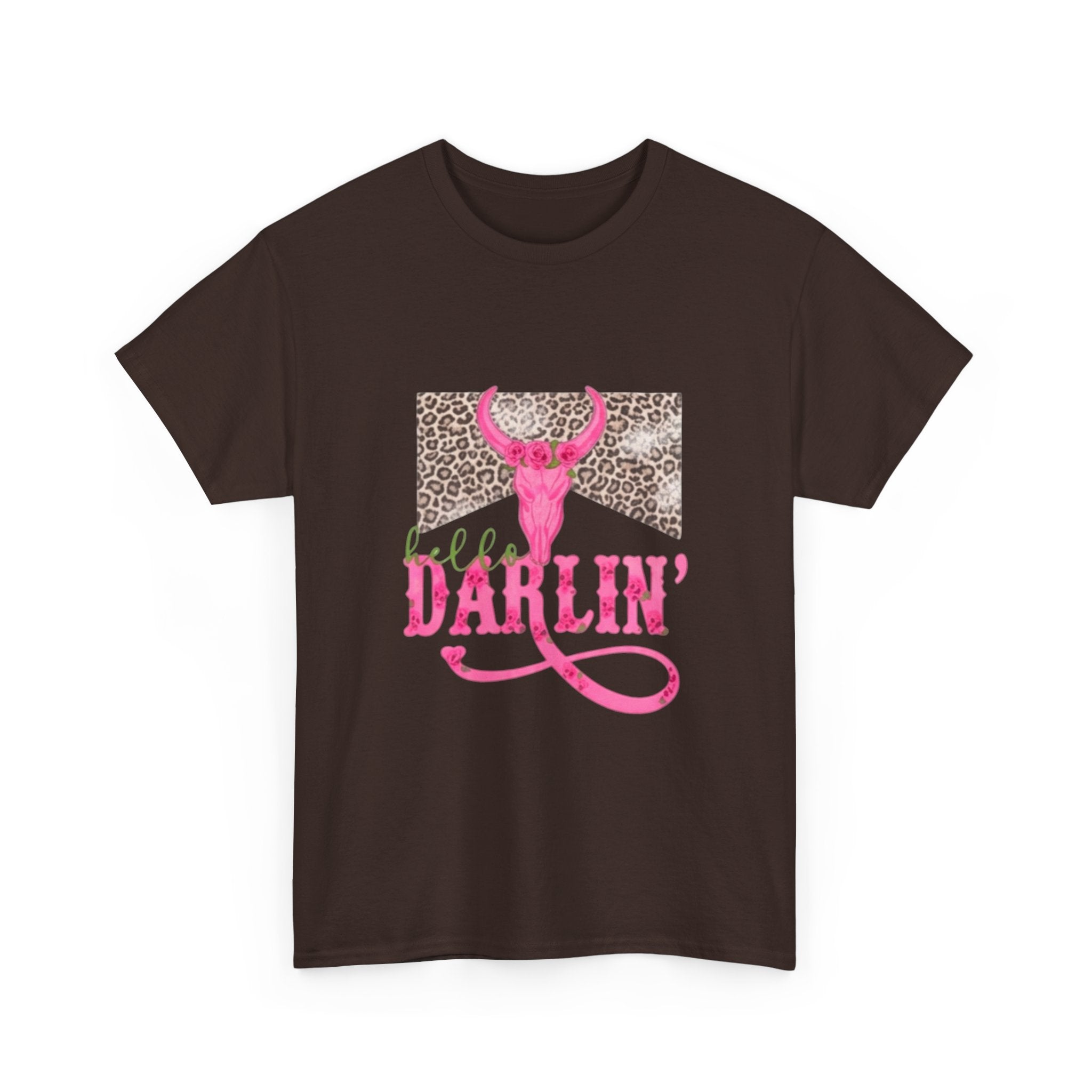 Darlin' Cowgirl Tee — Pink Steer Skull & Leopard Graphic T-Shirt