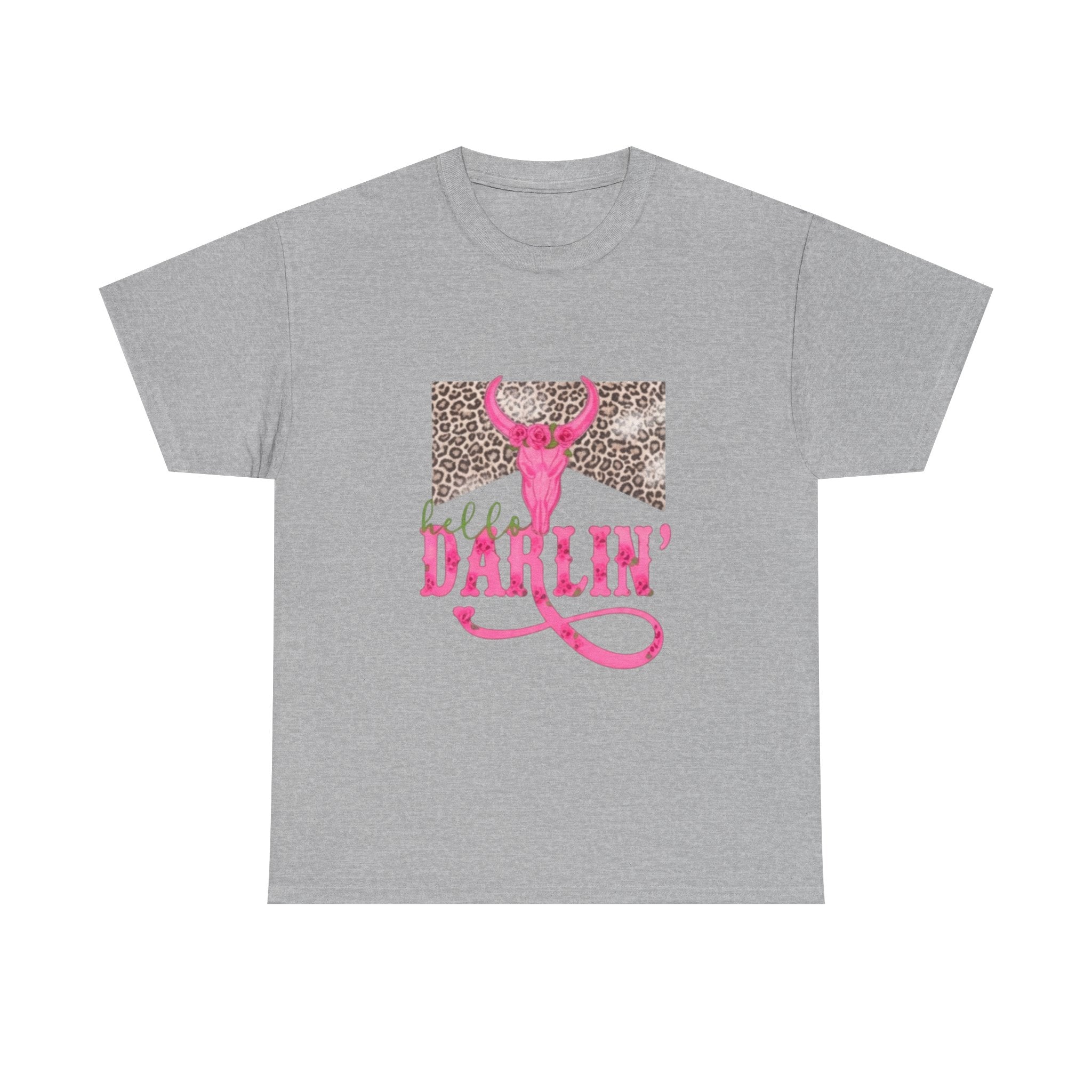 Darlin' Cowgirl Tee — Pink Steer Skull & Leopard Graphic T-Shirt
