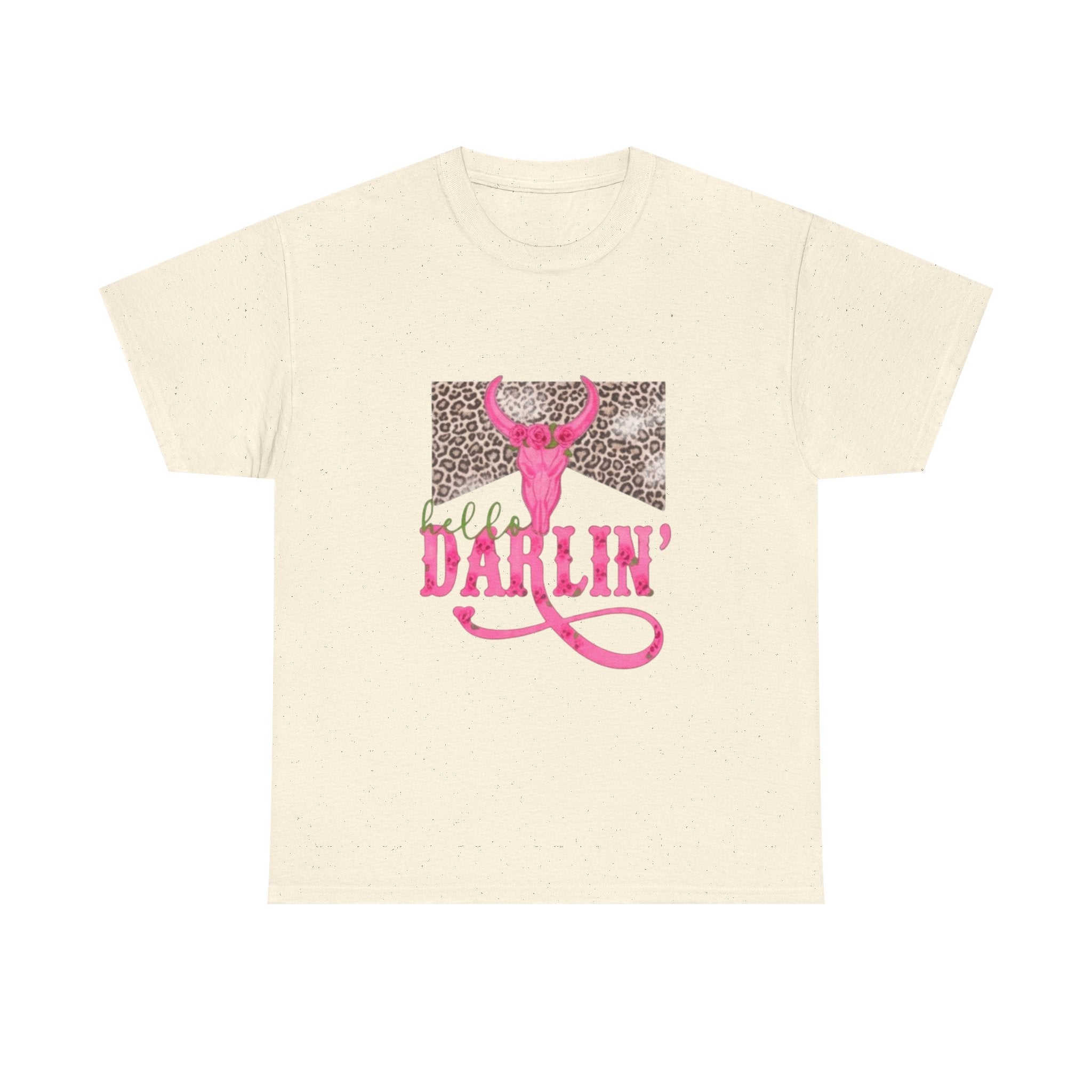 Darlin' Cowgirl Tee — Pink Steer Skull & Leopard Graphic T-Shirt