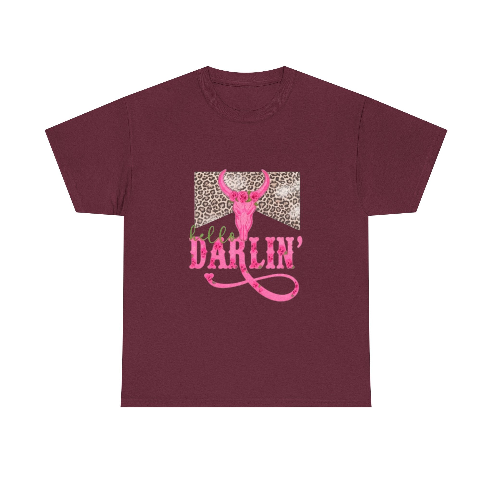Darlin' Cowgirl Tee — Pink Steer Skull & Leopard Graphic T-Shirt