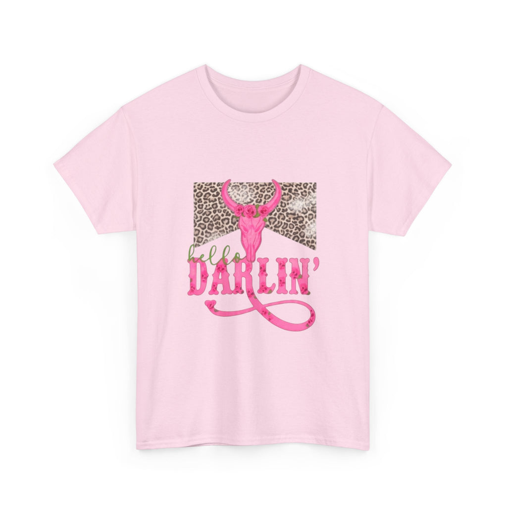 Darlin' Cowgirl Tee — Pink Steer Skull & Leopard Graphic T-Shirt