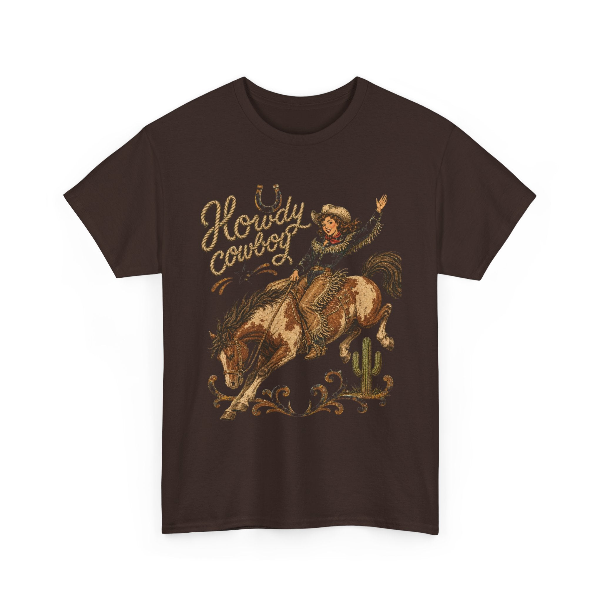 Howdy Cowboy Rodeo Tee — Vintage Bucking Bronco Western Shirt