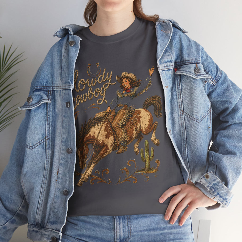Howdy Cowboy Rodeo Tee — Vintage Bucking Bronco Western Shirt