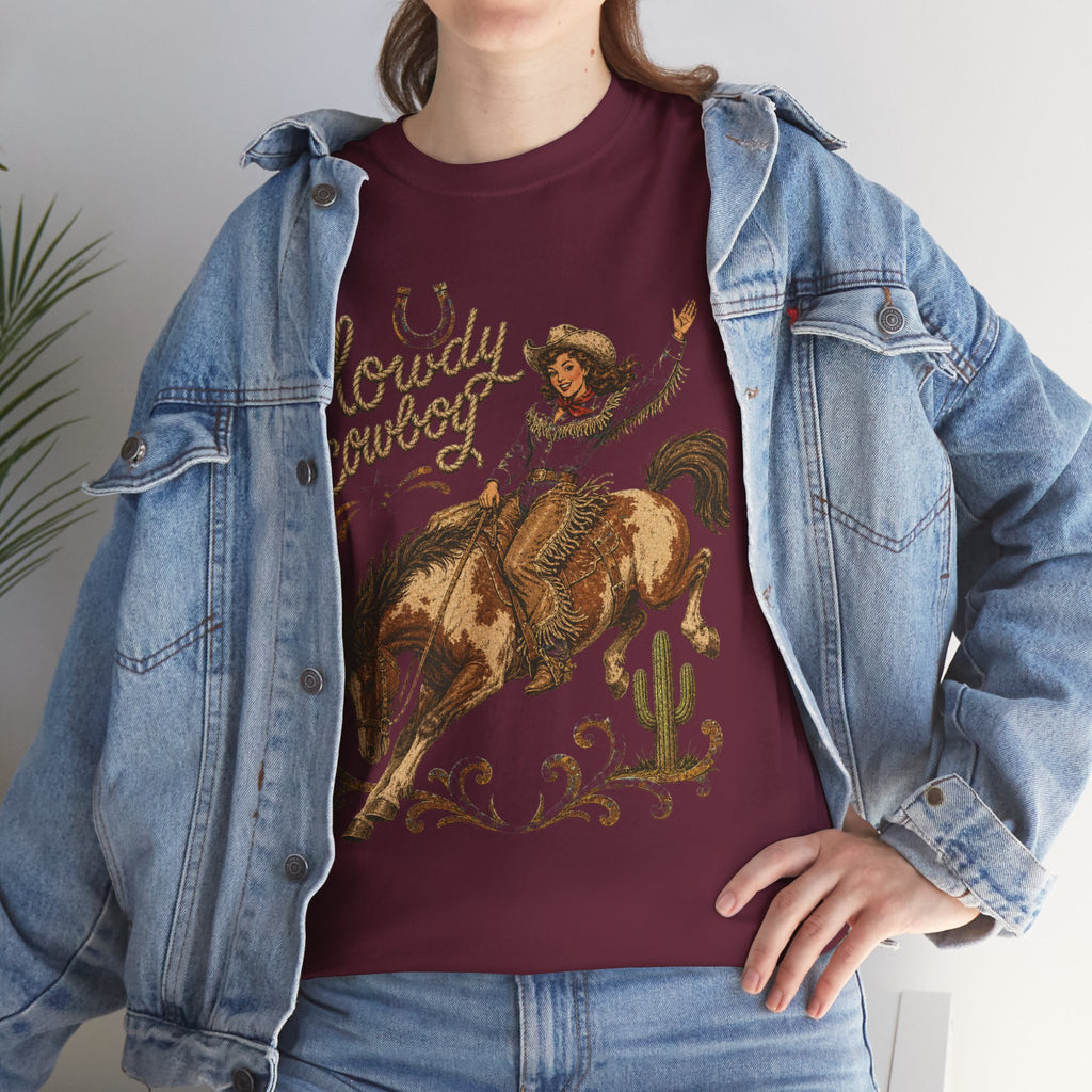 Howdy Cowboy Rodeo Tee — Vintage Bucking Bronco Western Shirt