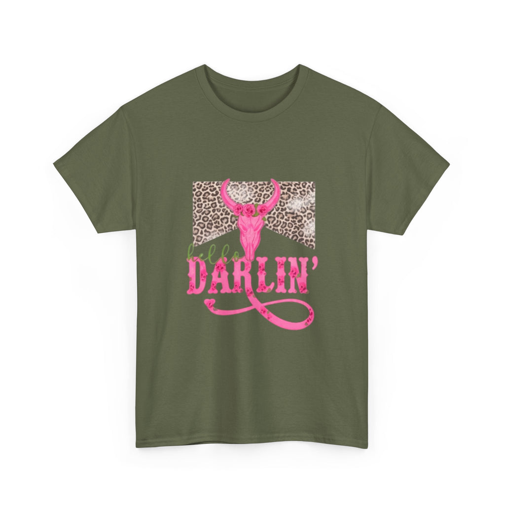 Darlin' Cowgirl Tee — Pink Steer Skull & Leopard Graphic T-Shirt