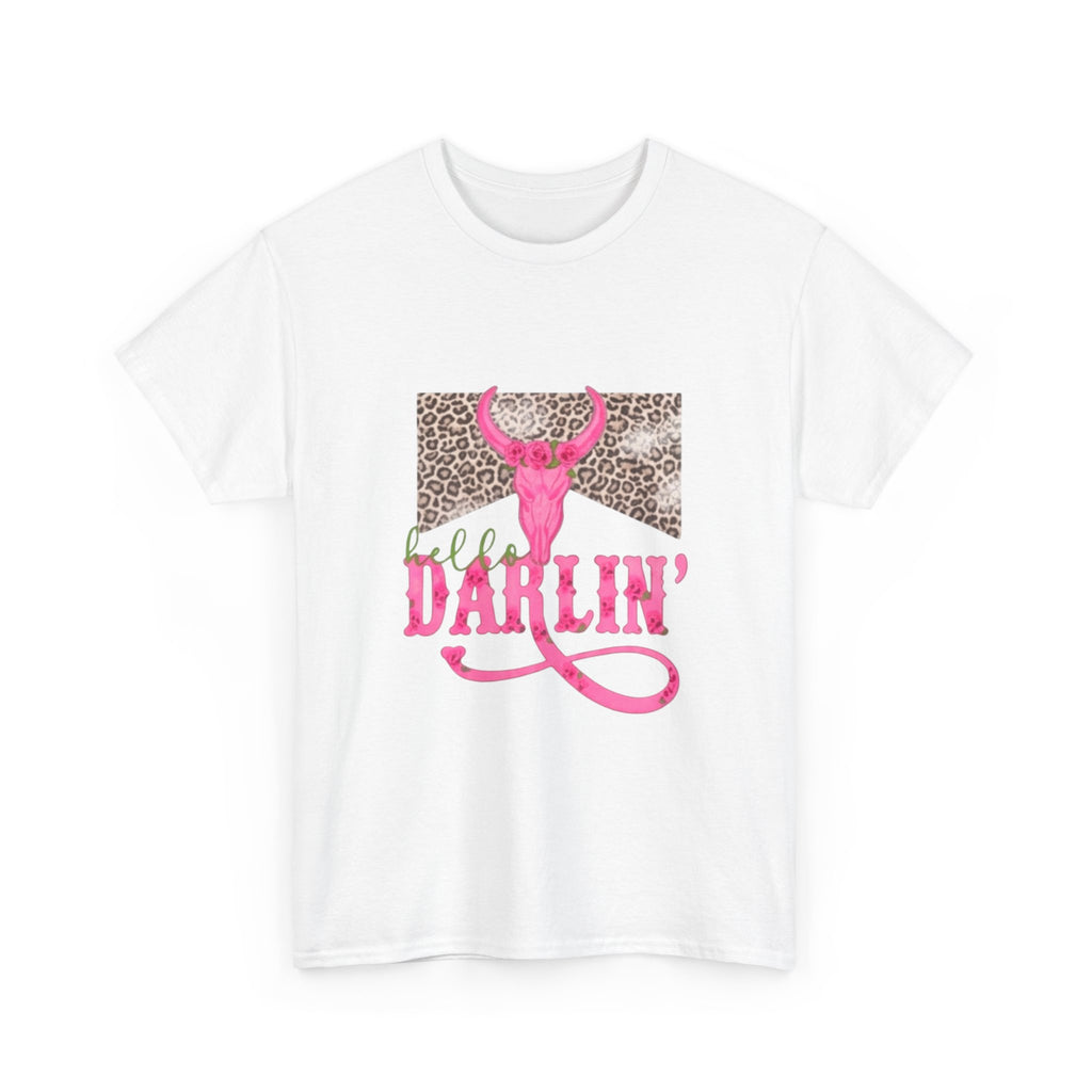 Darlin' Cowgirl Tee — Pink Steer Skull & Leopard Graphic T-Shirt