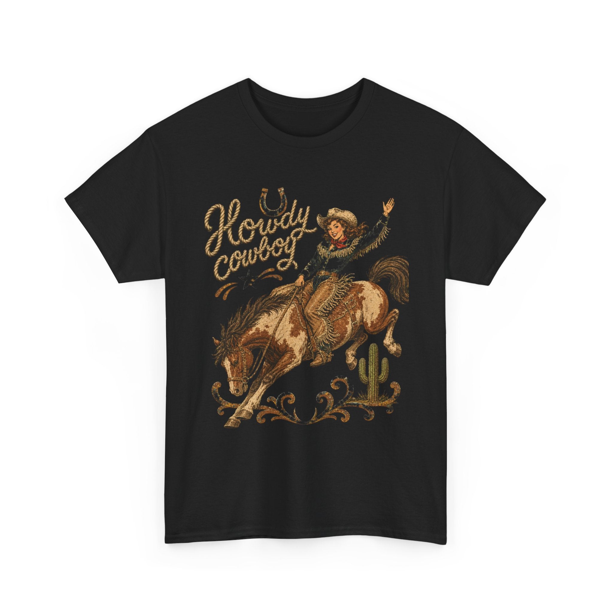 Howdy Cowboy Rodeo Tee — Vintage Bucking Bronco Western Shirt