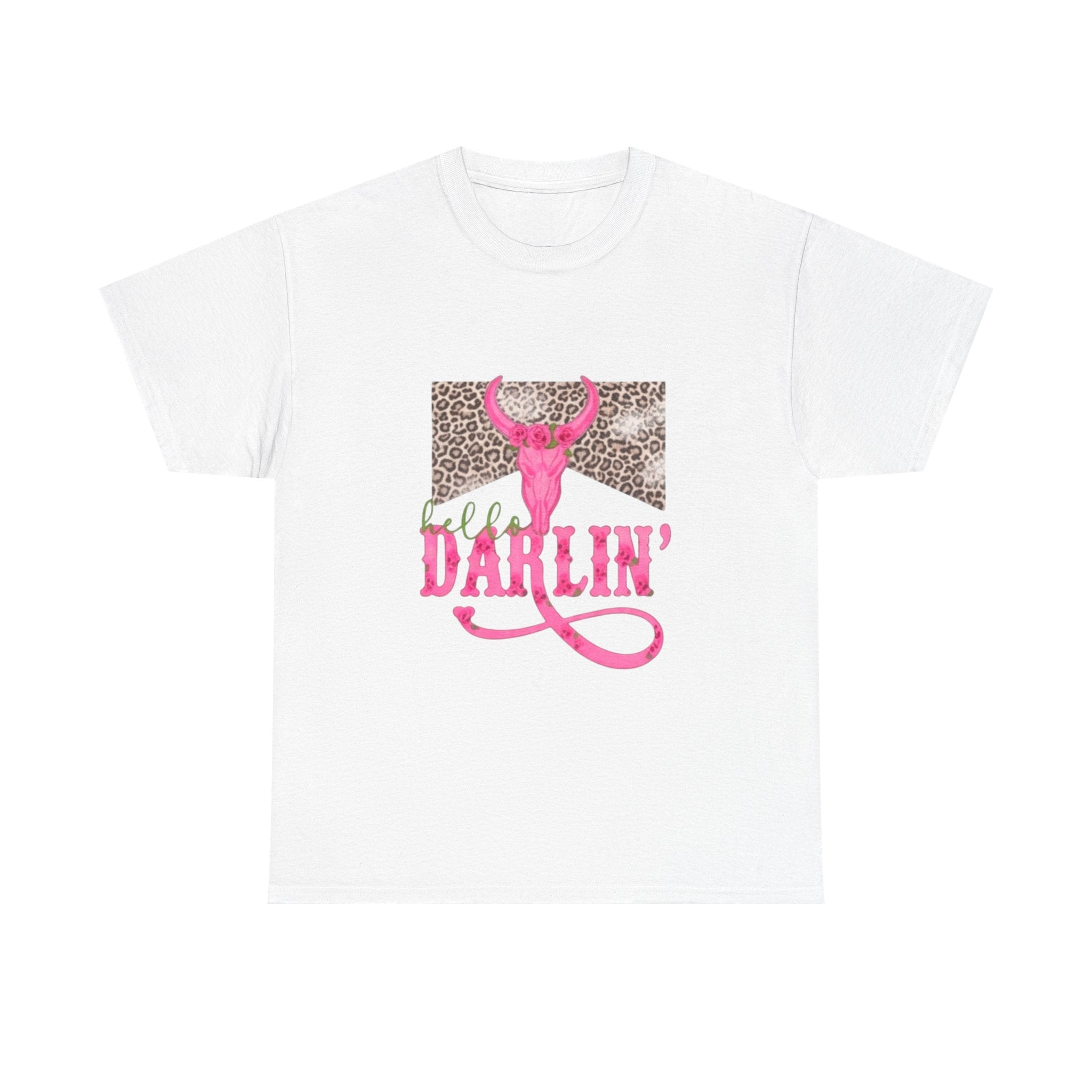 Darlin' Cowgirl Tee — Pink Steer Skull & Leopard Graphic T-Shirt