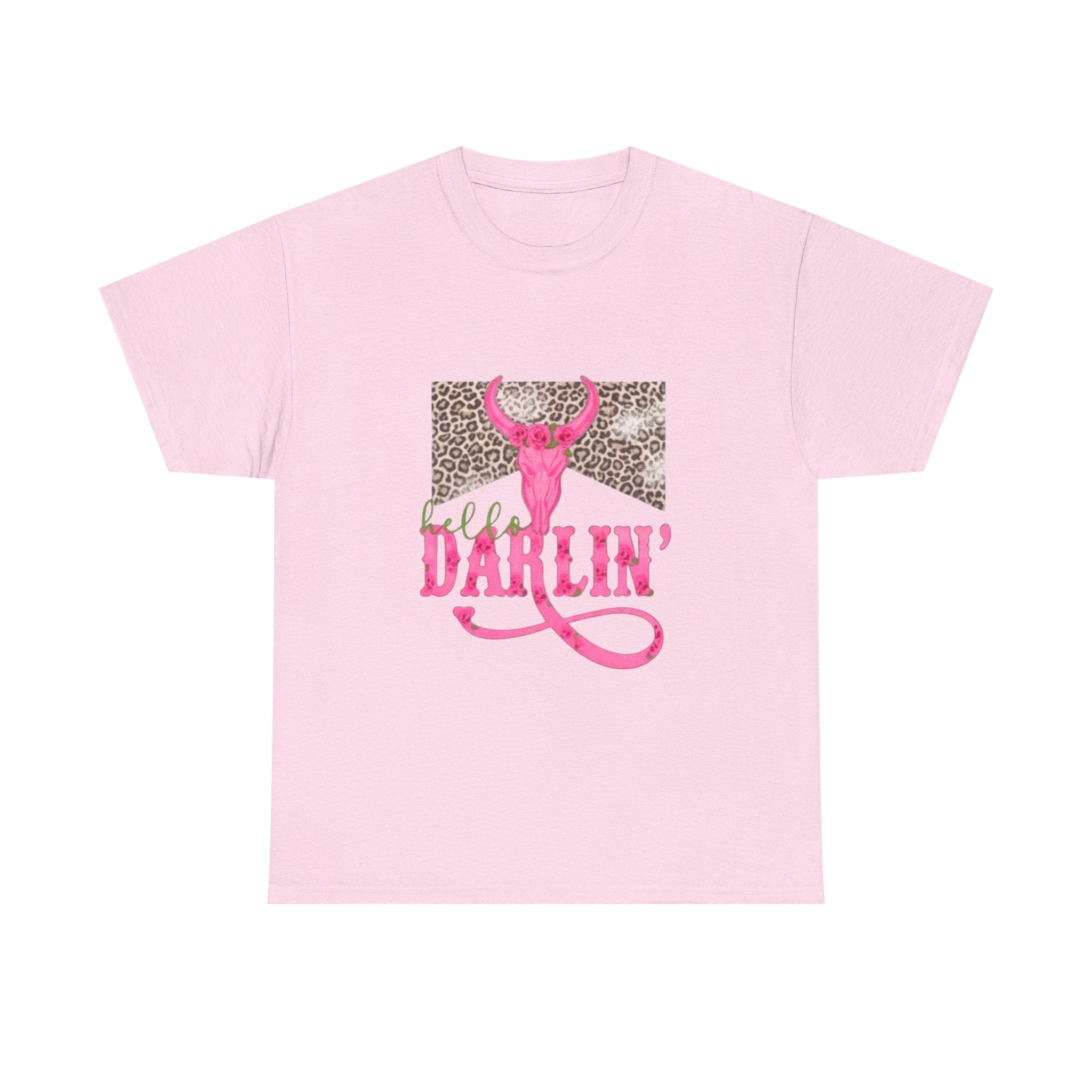 Darlin' Cowgirl Tee — Pink Steer Skull & Leopard Graphic T-Shirt