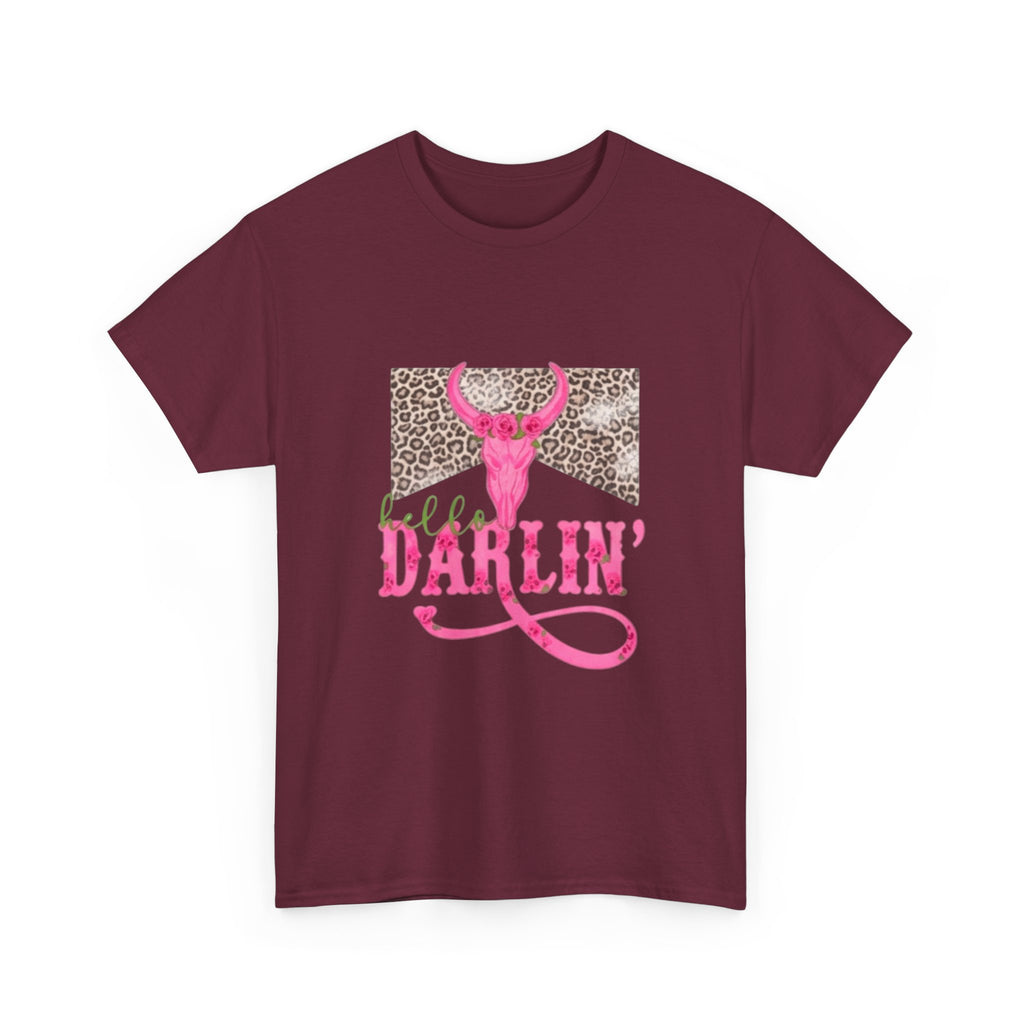 Darlin' Cowgirl Tee — Pink Steer Skull & Leopard Graphic T-Shirt