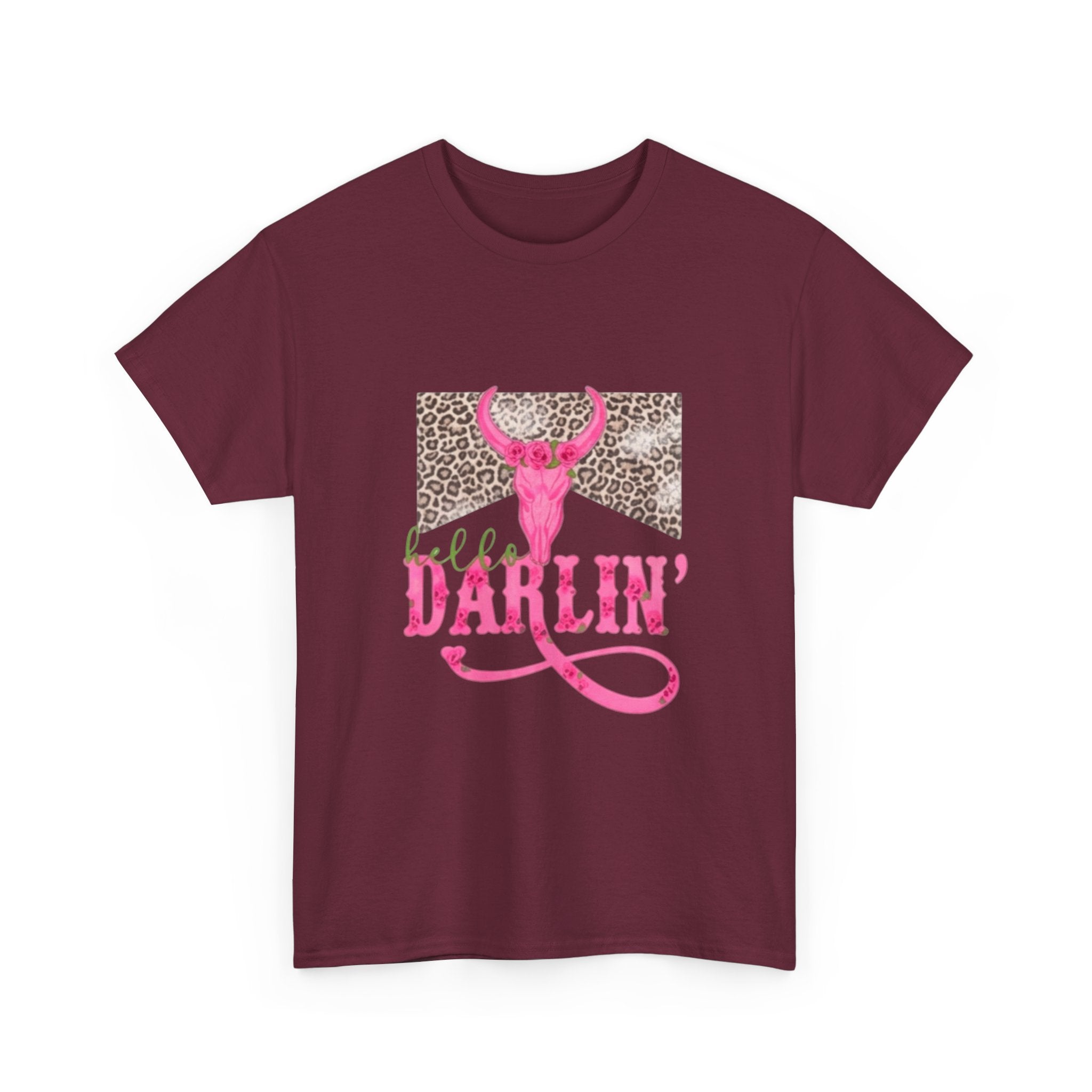 Darlin' Cowgirl Tee — Pink Steer Skull & Leopard Graphic T-Shirt